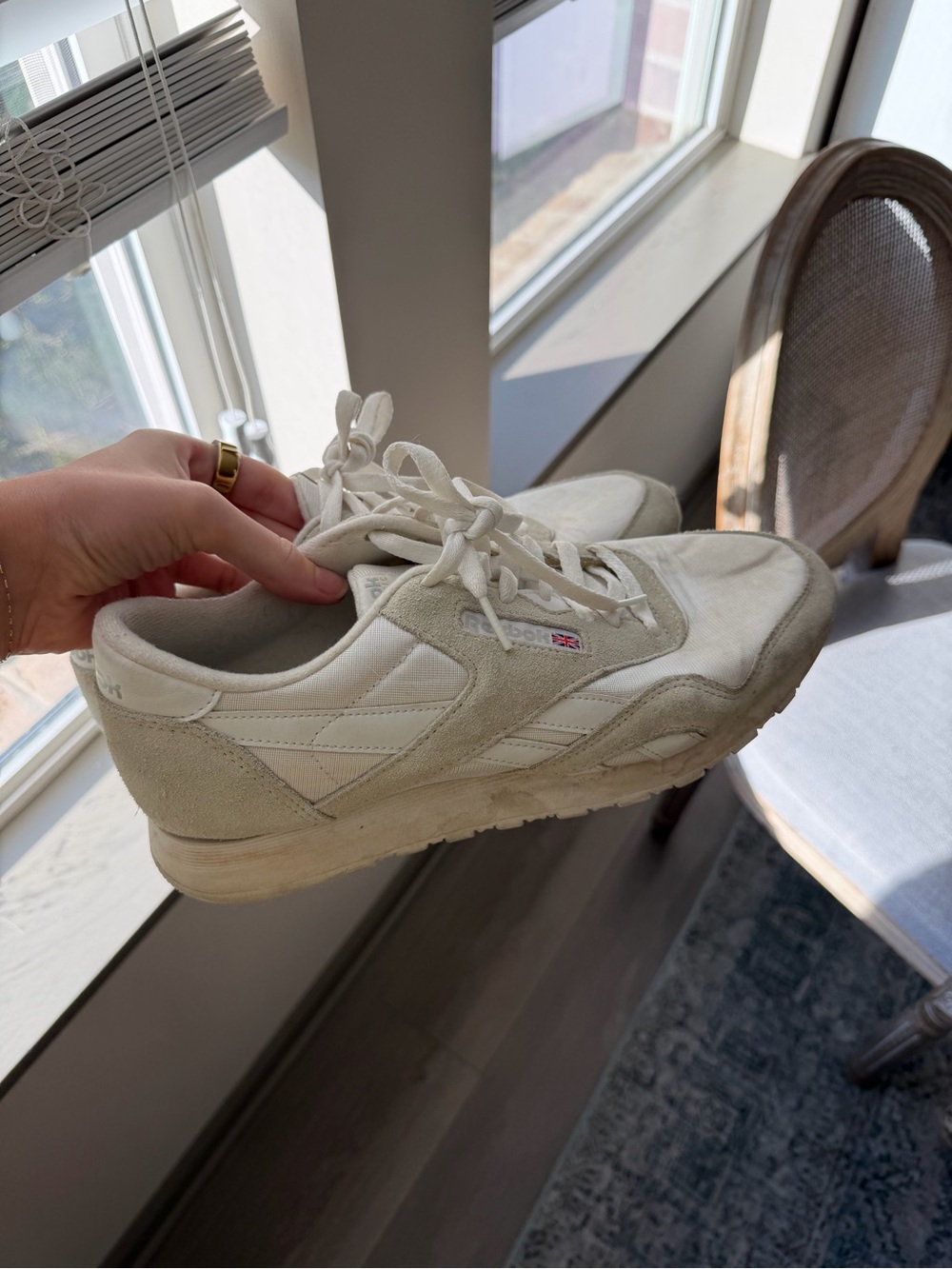 Reebok Off-White Suede & Nylon Low-Top Sneakers